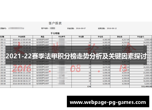 2021-22赛季法甲积分榜走势分析及关键因素探讨