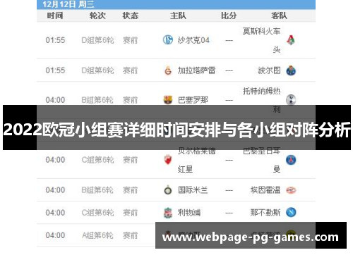 2022欧冠小组赛详细时间安排与各小组对阵分析